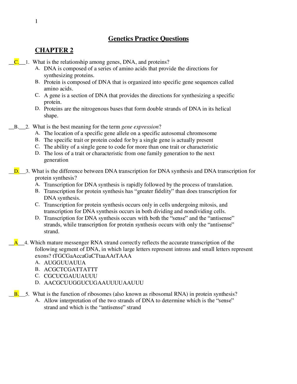Preview image of Genetics Practice Questions, Questions with Complete Answers document